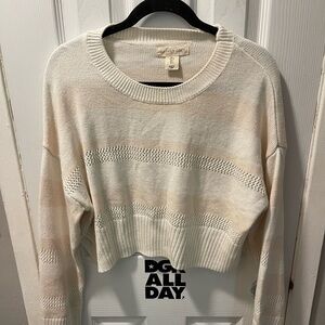 Cream Crew Neck Sweater with Ribbed Details